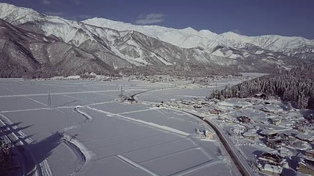 空中WS白波村冬天，长野县，日本视频下载