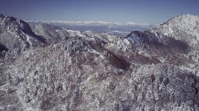 空中景观与山脉在冬天，志贺高地，Joshin etu - kogen国家公园，长野县，日本视频素材