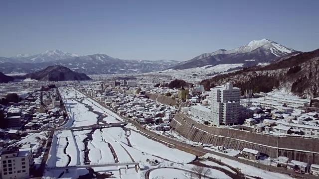 空中长野市冬天，长野县，日本视频下载