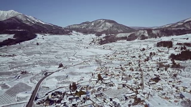 空中长野市冬天，长野县，日本视频下载