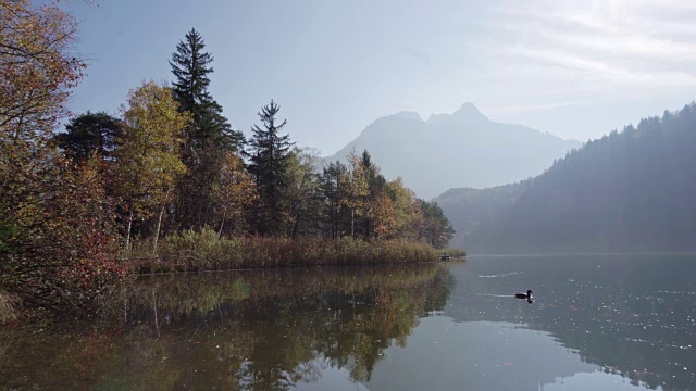 在Allgäu阿尔卑斯山的Schwansee湖的倒影视频素材