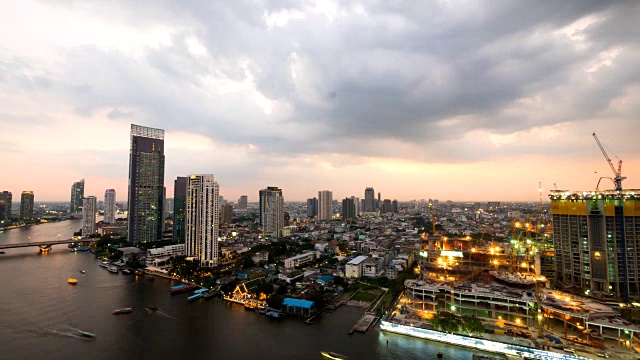 曼谷城市景观河岸与湄南河，泰国视频素材