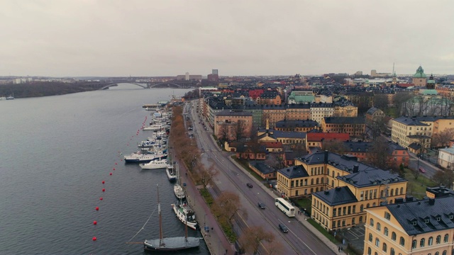 鸟瞰图的斯德哥尔摩城市建筑，Kungsholmen视频下载