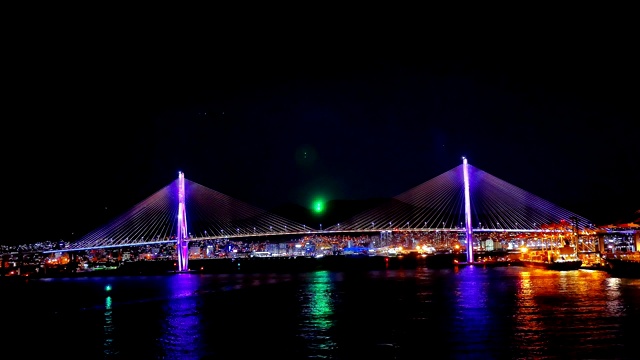 韩国釜山大桥和港口的夜景视频素材