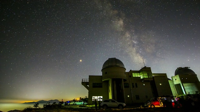 在华川郡的ChoKyungchul天文台观察夜空中的星系和日运动视频素材