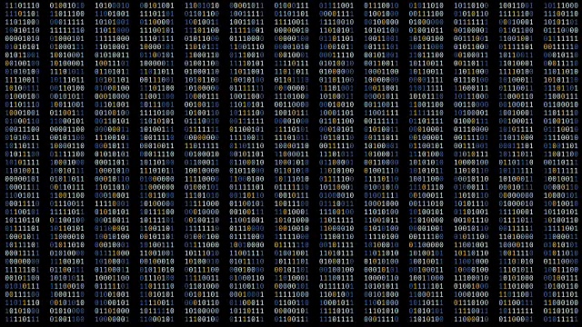 二进制代码串在屏幕上改变，抽象黑客背景，编程视频素材