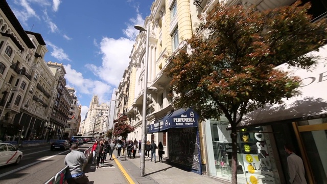 Calle Gran Via，马德里，西班牙，欧洲视频素材