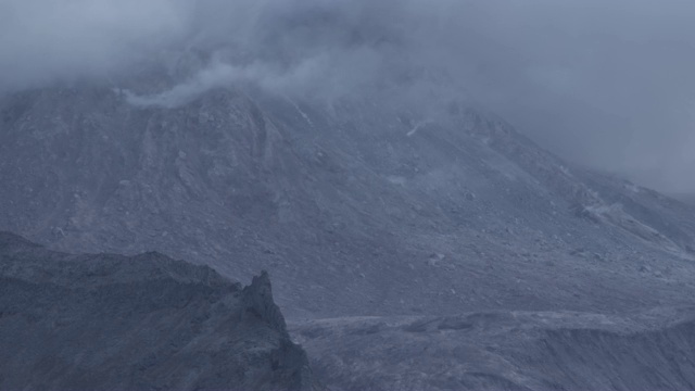 雾降下火山景观，堪察加半岛，2009年视频素材