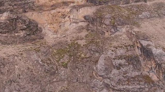 航拍一群山羊在陡峭的山上奔跑。视频素材