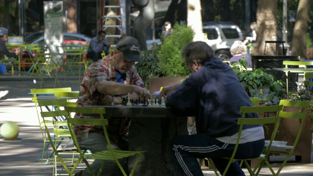 两名当地人在美国华盛顿州西雅图先锋广场西区下象棋视频素材