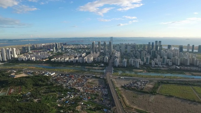 参观仁川松岛(国际商务区)中央公园和建筑视频素材