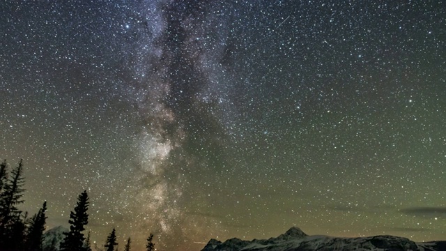 时间流逝的银河旋转与星星夜空和星系的落基山脉视频素材