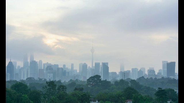 在马来西亚吉隆坡市中心，4K时间的多云日出。视频素材