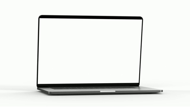 笔记本电脑的空白屏幕隔离在黑暗的背景。视频素材