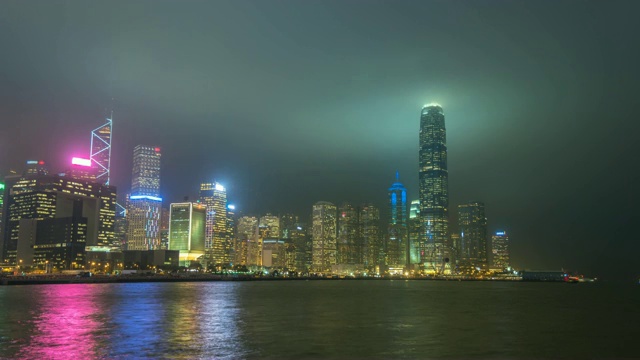 香港时间流逝4K，城市天际线在维多利亚湾日夜流逝视频素材