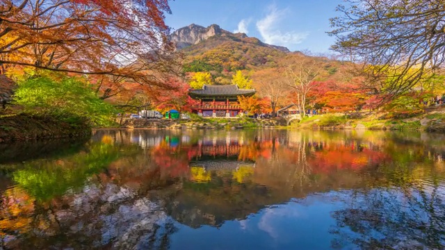 时间流逝白江寺秋天，韩国Naejangsan公园。视频下载