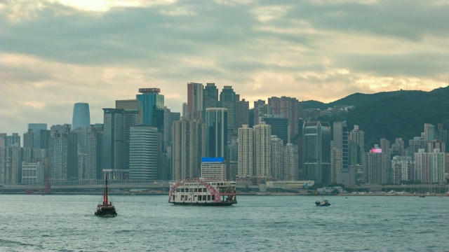 香港时间流逝4K，城市天际线时光流逝维多利亚湾视频素材