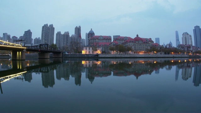 天津海河城景，从黑夜到白天视频素材