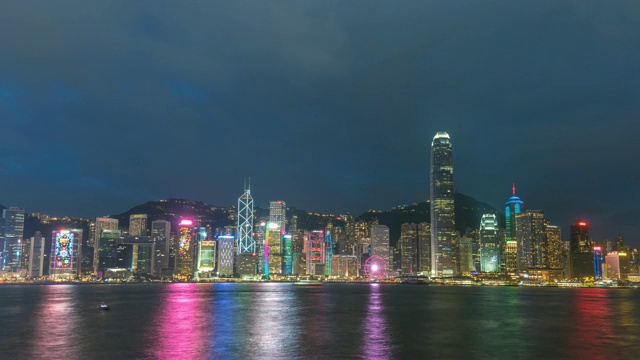 香港时间流逝4K，城市天际线在维多利亚湾日夜流逝视频素材