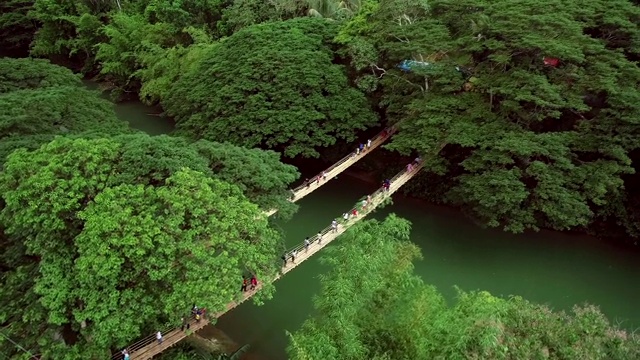 鸟瞰图Sipatan双吊桥，Loboc，菲律宾。视频素材