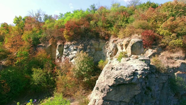 秋天峡谷鸟瞰图视频素材