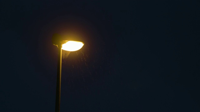 雨夜。孤独的路灯柱视频素材