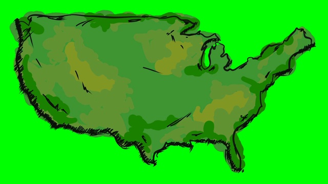 美国在绿屏隔离的白板上绘制彩色地图视频素材