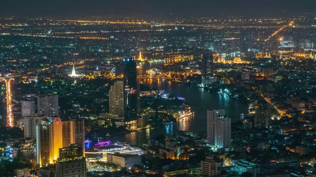 左图:曼谷城市和湄南河的夜景。视频素材