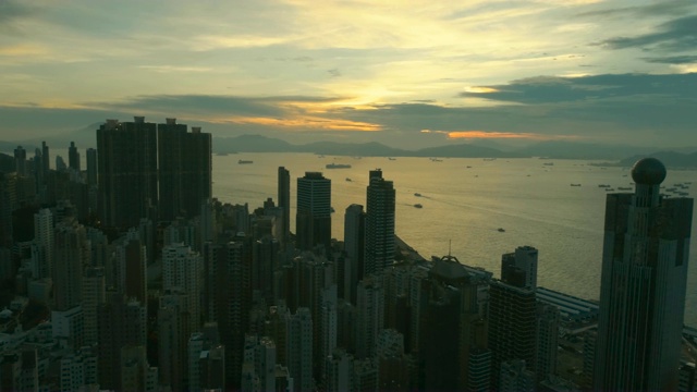 城市景观香港天际线摩天大楼鸟瞰图视频素材