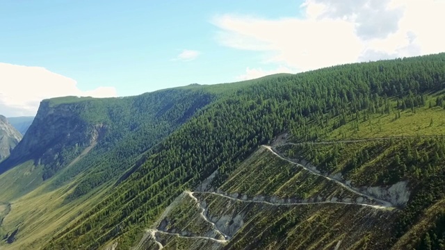 阿尔泰山谷。山间河流在高雪山之间流动。视频素材