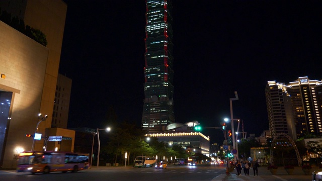 夜景照亮台北市交通街道市区全景4k台湾视频素材