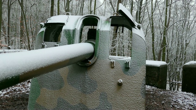 在冬季森林降雪期间旋转大炮视频素材