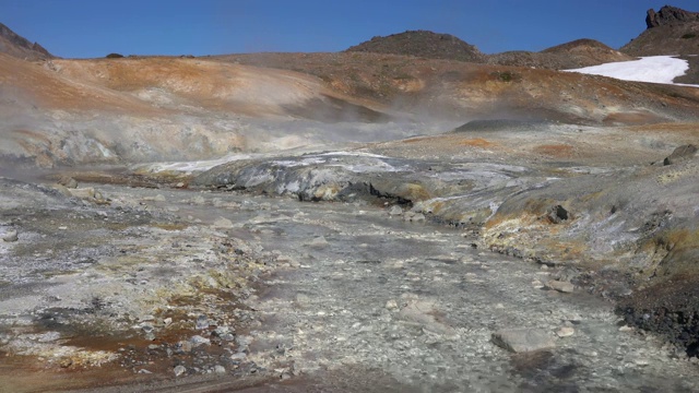 堪察加半岛的火山景观:温泉被活跃的喷气口包围视频素材