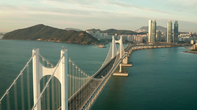 广安大桥日出鸟瞰图视频素材