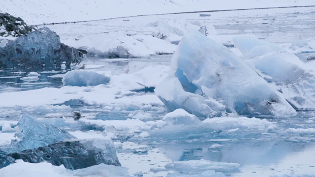 冰岛Jokulsarlon泻湖上漂浮的冰山视频素材