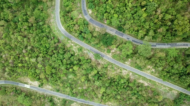 无人机鸟瞰图森林中弯曲的道路视频素材