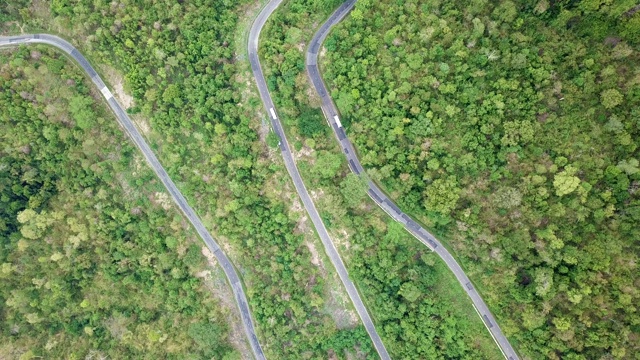 无人机鸟瞰图森林中弯曲的道路视频素材