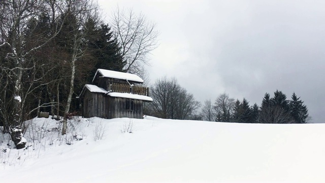 雪林里的乡村小屋视频素材