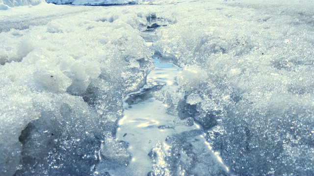 阳光明媚的春日，融雪流水视频素材