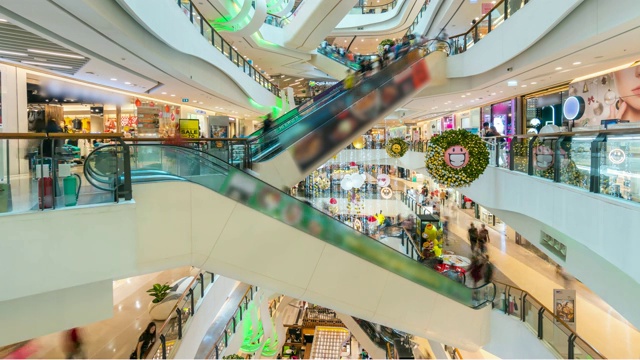 商场自动扶梯的时间流逝视频素材