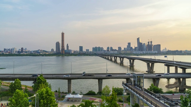 韩国首尔城市天际线的时间流逝视频素材