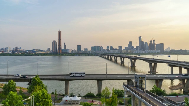 韩国首尔城市天际线的时间流逝视频素材