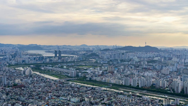 韩国首尔城市天际线的时间流逝视频素材