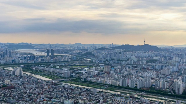 韩国首尔城市天际线的时间流逝视频素材