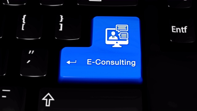 E-Consulting旋转运动的电脑键盘按钮。视频素材