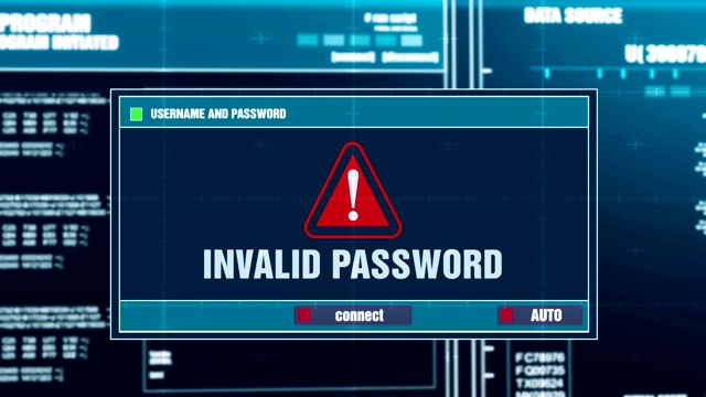 电脑屏幕上的数字系统安全警报无效密码警告通知视频素材