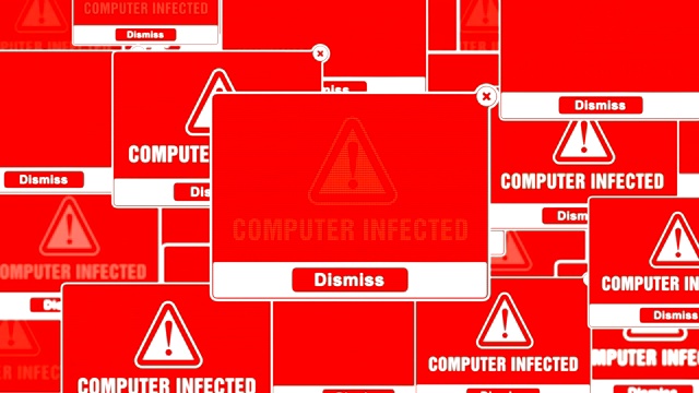 屏幕上计算机感染警报警告错误弹出通知框。视频素材