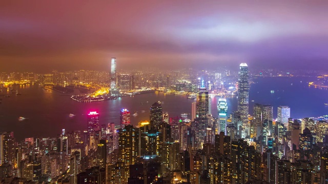 (多利右)香港摩天大楼和城市夜景的延时拍摄。视频素材