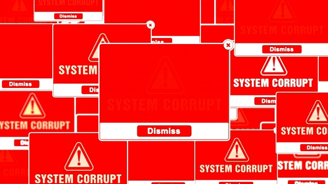系统损坏警报警告错误弹出通知框在屏幕上。视频素材