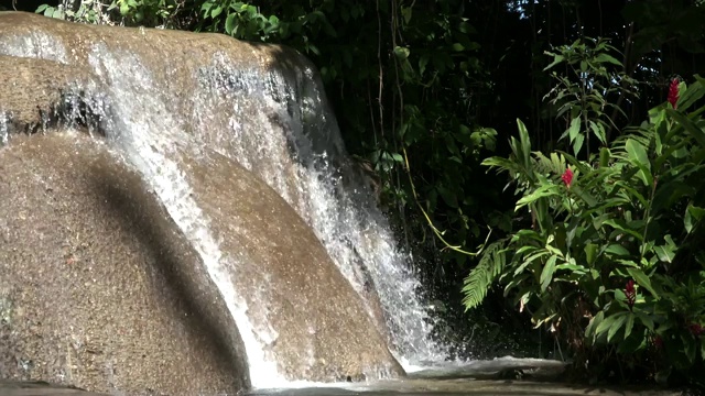 瀑布。水从坚硬的熔岩流过岩石。视频素材